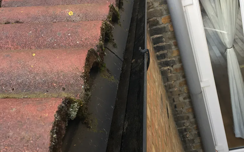 Gutter cleaning pole working along a roofline